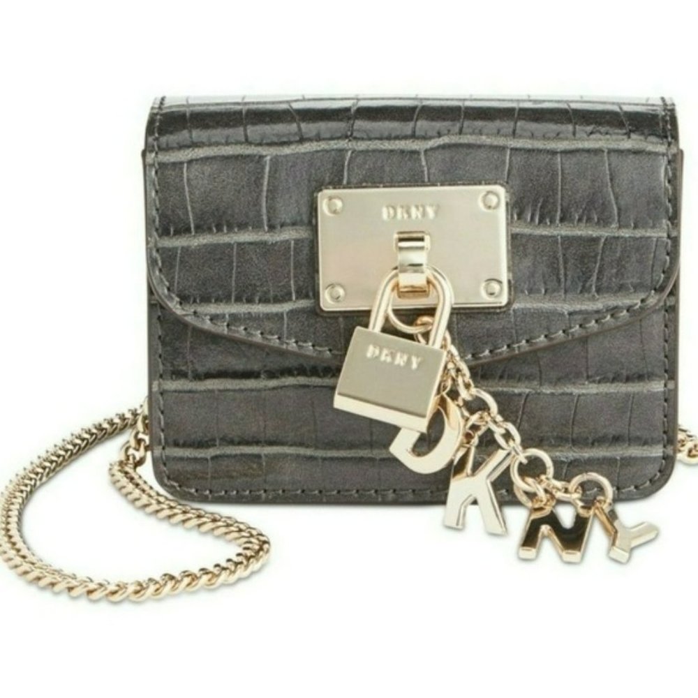 DKNY Elissa Leather Micro Mini Bag -Grey - Picture 1 of 5